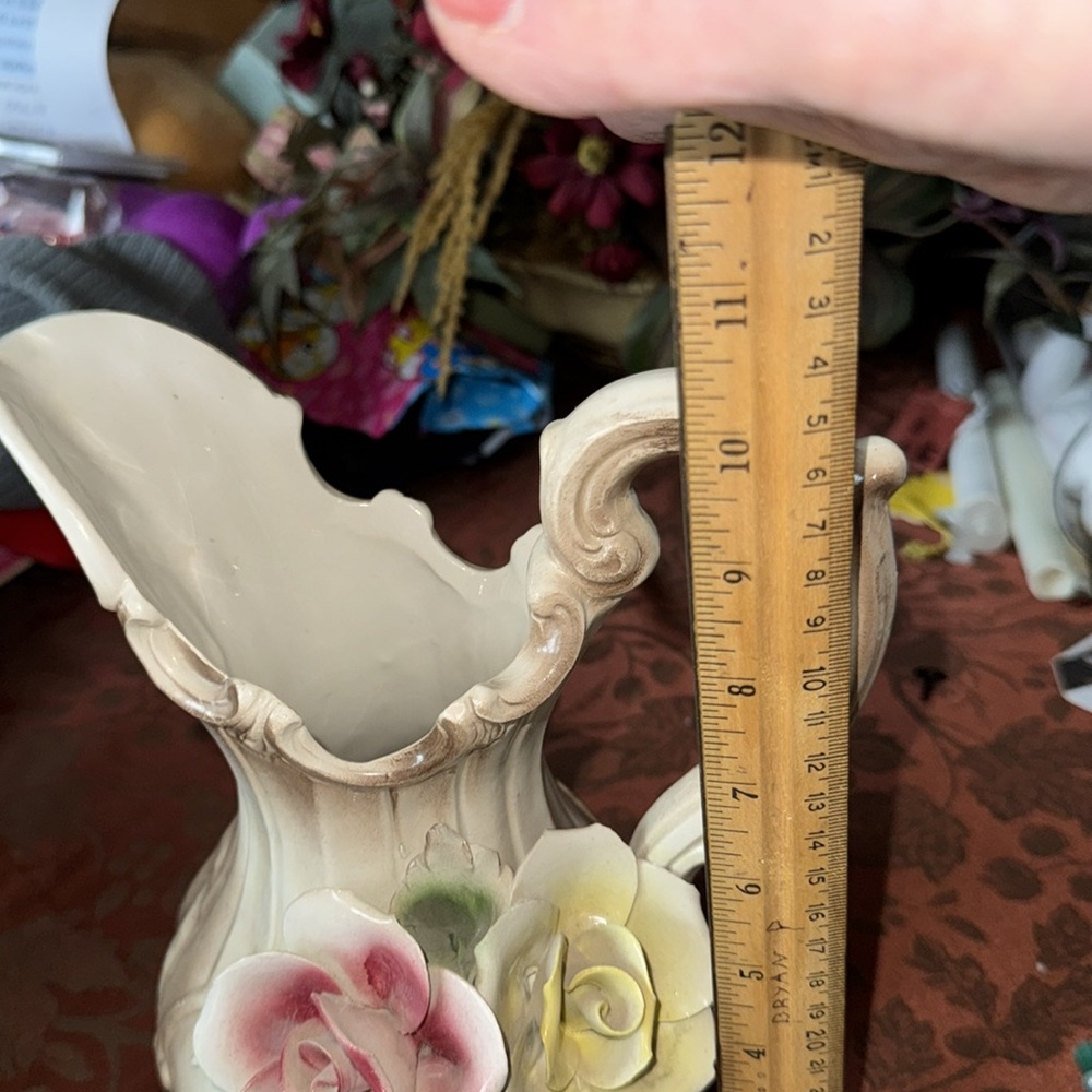 Vintage Capodimonte  Ceramic Pitcher with Pink and Yellow Roses - Picture 9 of 9